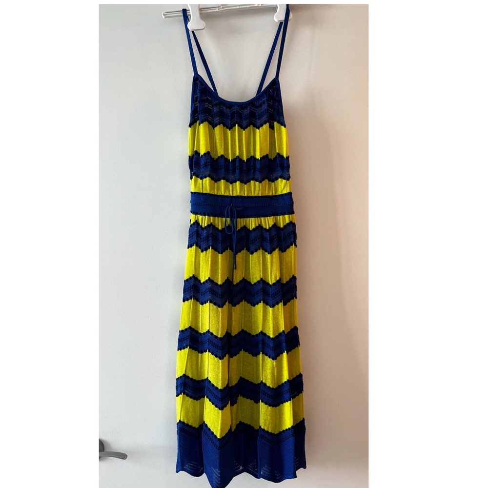 Missoni blue/yellow knitted knee length small open back spaghetti strap dress
